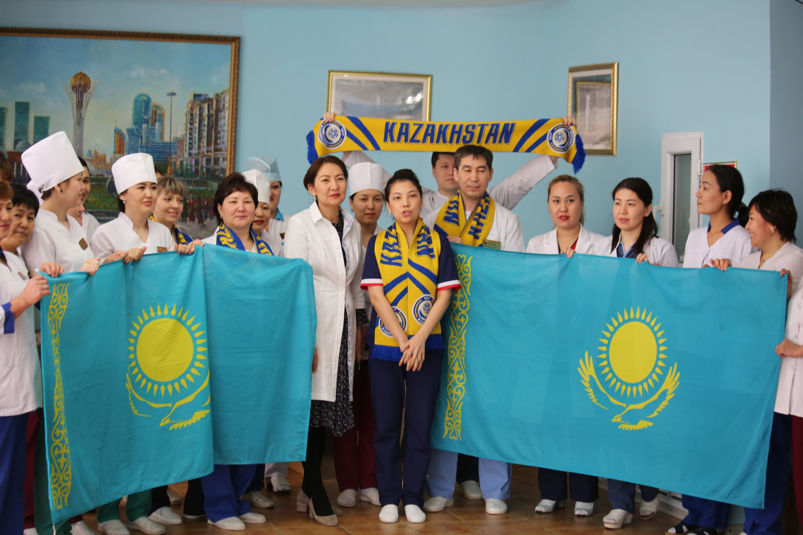 Medical workers wish good luck to Kazakhstan national team