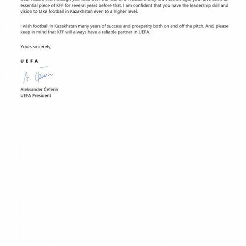 UEFA congratulated KFF with the Kazakh Football Day