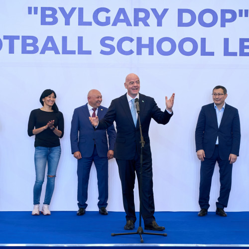 Gianni Infantino takes part in the opening ceremony of girls’ schools league