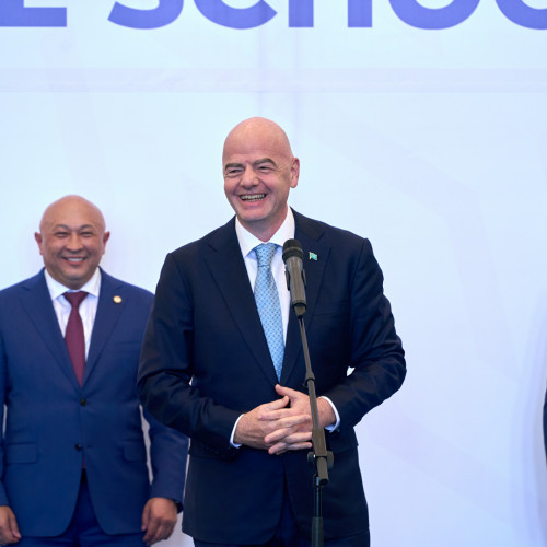 Gianni Infantino takes part in the opening ceremony of girls’ schools league
