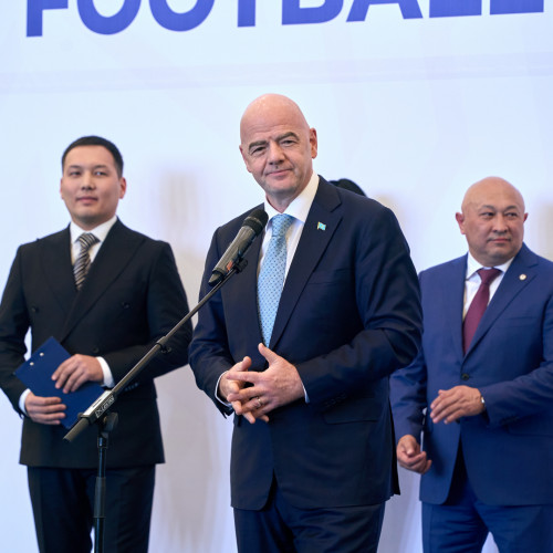 Gianni Infantino takes part in the opening ceremony of girls’ schools league