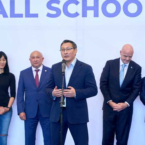 Gianni Infantino takes part in the opening ceremony of girls’ schools league