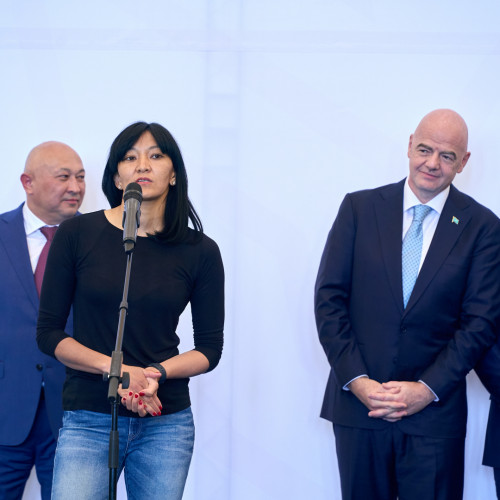 Gianni Infantino takes part in the opening ceremony of girls’ schools league