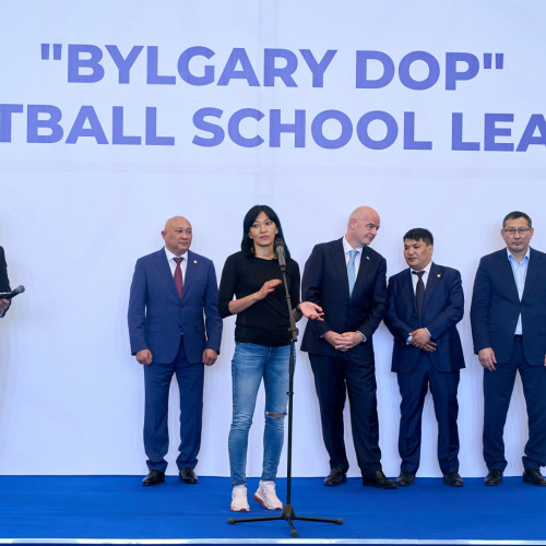 Gianni Infantino takes part in the opening ceremony of girls’ schools league