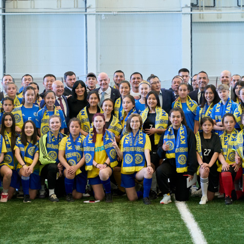 Gianni Infantino takes part in the opening ceremony of girls’ schools league