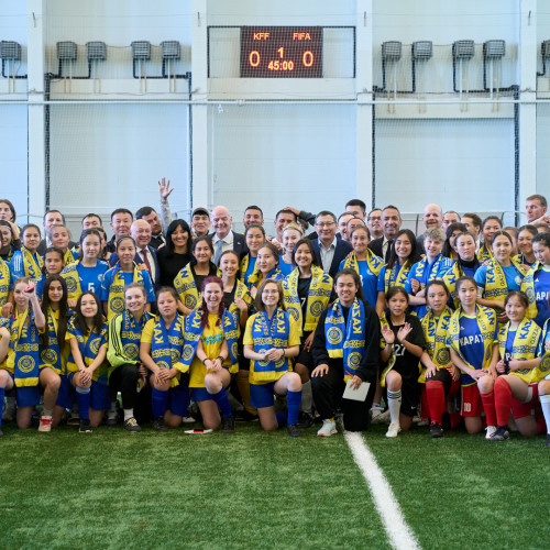 Gianni Infantino takes part in the opening ceremony of girls’ schools league