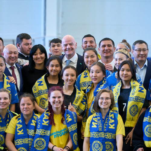 Gianni Infantino takes part in the opening ceremony of girls’ schools league