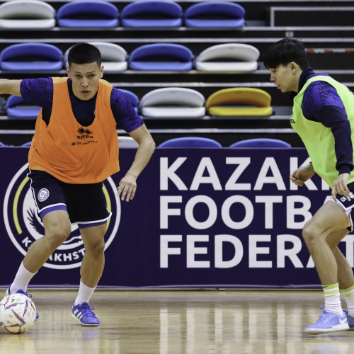Kazakhstan futsal team's pre-match training session