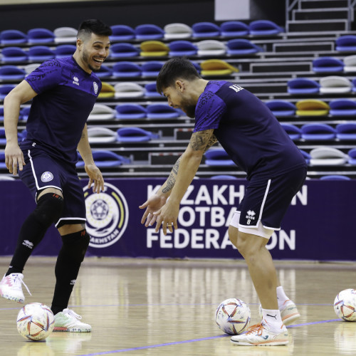 Kazakhstan futsal team's pre-match training session